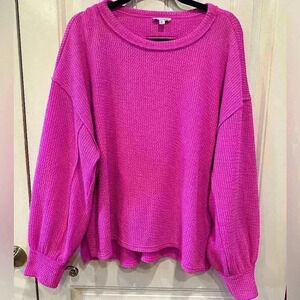 Blu Pepper Long Sleeve Oversized Casual Hot Pink Blouse Top Crewneck Pullover XL